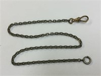 SILVER AND GOLD PLATED WATCH CHAIN, CLASP MARKED F