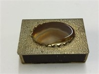GOLD COLOURED METAL  MATCH HOLDER WITH W/ STONE