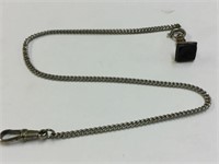 SILVER PLATED WATCH CHAIN W/ GOLD PLATED WAX STAMP