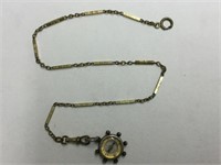 GOLD PLATED WATCH CHAIN WITH SHIP WHEEL COMPASS