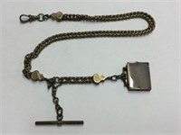 GOLD PLATED WATCH CHAIN W/ POLISHED STONE PENDANT