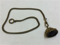 GOLD PLATED WATCH CHAIN WITH WAX SEAL PENDANT