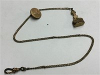 GOLD PLATED WATCH CHAIN WITH BUTTON ATTACHMENT