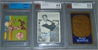 Lot of 3 Graded Cards, Mantle, Mays, DiMaggio