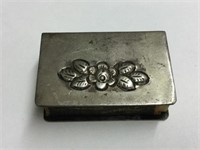 SILVER PLATED MATCH BOX HOLDER W/ FLORAL MOTIF