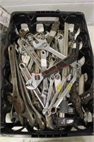 BOX LOT OF ASSORTED WRENCHES ADJUSTABLE,