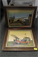 2 ANTIQUE BIPLANE PAINTINGS - OIL ON CANVAS