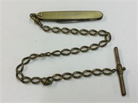GOLD PLATED WATCH CHAIN W/ POCKET KNIFE ATTACHED