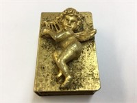 GOLD COLOURED METAL MATCH BOX WITH CHERUB MOTIF