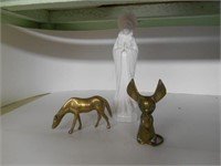 Brass mouse and horse, Madonna figurine