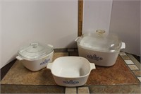 3 Corning ware bowls, 5qt., 1 1/2 qt. and 1 3/4