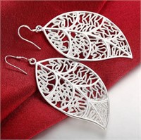925 Sterling Silver Filled Filigree Leaf Earrings