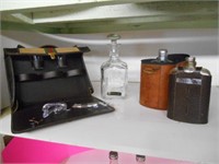 Bar Ware Travel Set, Flasks, and Decanter