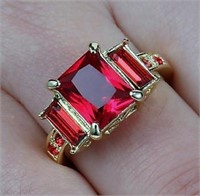 Size 8 Princess Cut Ruby Ring 10KT Gold Filled