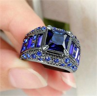 Size 6 Princess Cut Blue Sapphire Ring 10KT Black