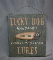Lucky Dog Fishing Lure Wooden Wall Display