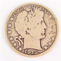 Coin 1915-P Barber Half Dollar Scarce VG Key