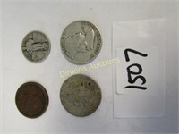 Large Cent, 2 Silver Half Dollar, Standing Libert