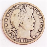 Coin 1911-P Barber Half Dollar Scarce Fine
