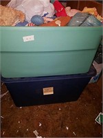 Two large Rubbermaid totes full of stuffed