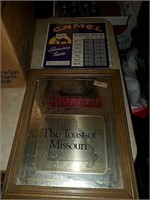 Vintage advertising mirrors and sign. Includes