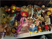 Cute vintage dolls, stuffed animals, small bags