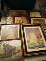 Collection of framed home decor art, including