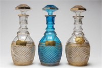 Antique Bohemian Glass Decanters- Set of 3