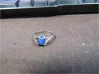 10K White Gold Ring W/Blue Star Sapphire Stone