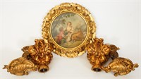 GILT FRAMED PRINT AND DRAPERY DECOR