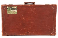 A VINTAGE LEATHER HARD-SIDED SUITCASE