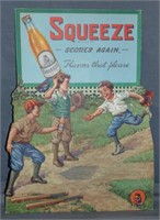 1940's Diecut Squeeze Soda Baseball Theme Sign