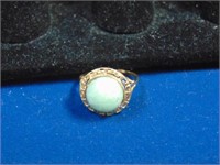 14k yellow gold and jade ring with Greek Key