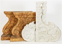 TWO PAIR CARVED MARBLE BENCH SUPPORTS ETC
