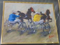 Harness Racing Oil on Canvas, Artist Signed