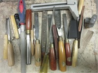 Grouping of Woodworking Chisels and Table