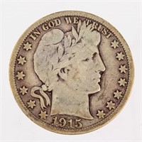 Coin 1915-S Barber Half Dollar Scarce  Fine