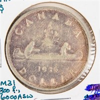 Coin 1936 Canadian Silver Dollar AU.
