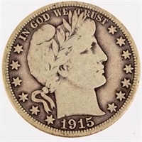 Coin 1915-D Barber Half Dollar Scarce  Fine+