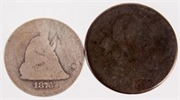 Coin 1798 Large Cent & 1876 CC Seated Quarter