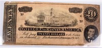 Coin 1864 $20 Confederate Bank Note Genuine