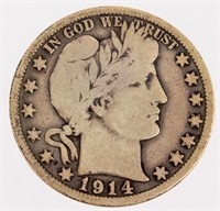 Coin 1914-S Barber Half Dollar Scarce  Fine