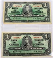 Coin Old Canadian Currency (2) 1937 $1 Notes