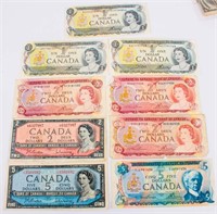 Coin Old Canadian Currency Lot $1 thru $5