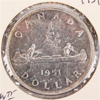Coin 1951 Canadian Silver Dollar Unc.