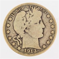 Coin 1913-S Barber Half Dollar Scarce Date