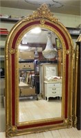 Cartouche Crowned Gilt Framed Beveled Mirror.