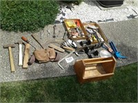 Hammers, hacksaw, wood tray & etc.