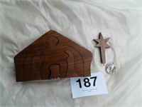 Wood puzzle and religious fob