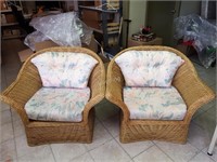 Pair of Wingback Rattan/Wicker  Patio Chairs